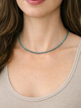FAC Turquoise Rhinestone Necklace Silver Tone Vintage Inspired Sparkle 20"
